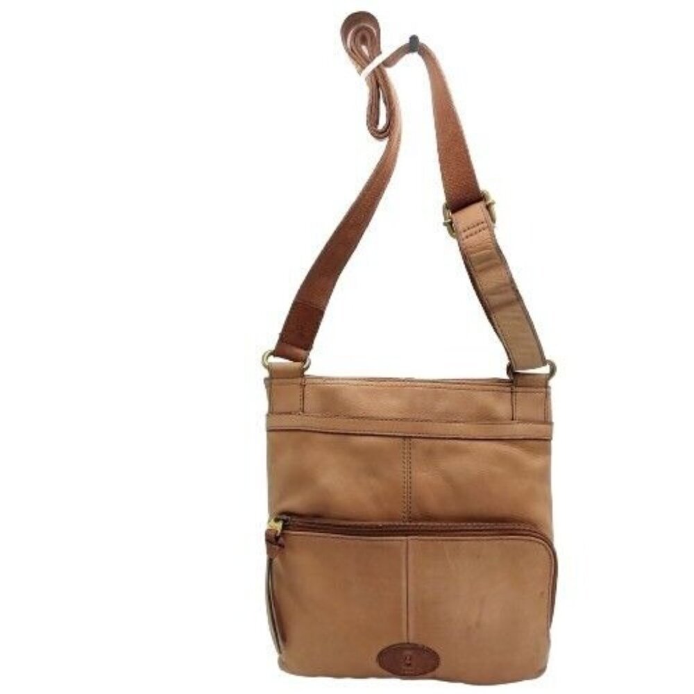 Fossil Morgan Traveler Tan Brown Pebble Leather Crossbody Purse Shoulder Bag.